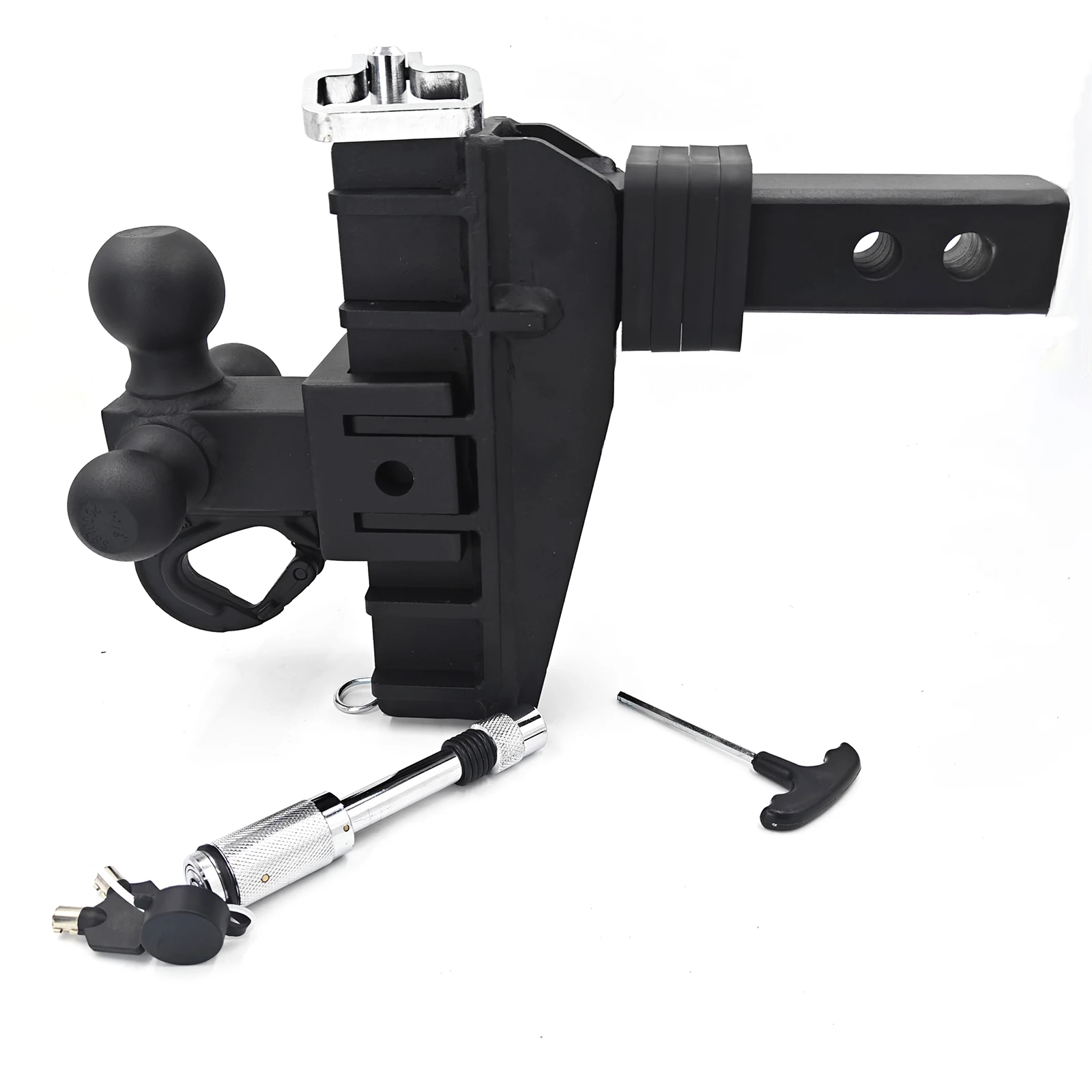 Adjustable Trailer Hitch with Hook, Tri-Ball Drop Hitch, Fits 2-Inch Receiver, 6 Inch Drop Hitch, for Heavy Duty Truck Trailer