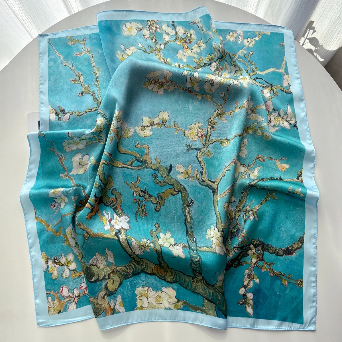 

Шелковый квадратный платок с цветочным принтом Four Seasons, 65x65 см, модный шейный платок, хиджаб, повязка на голову, роскошная солнцезащитная шаль, банданы