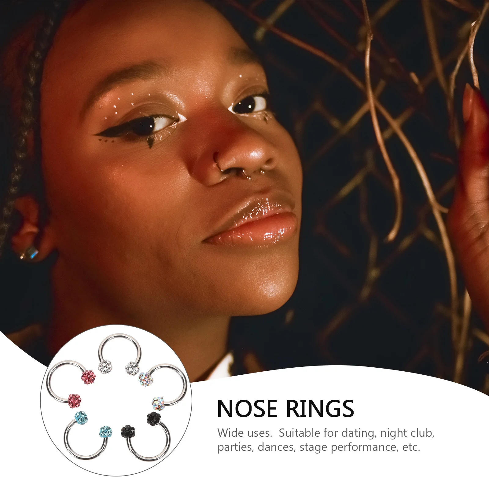 

5Pcs Nose Rings Stainless Steel Crystal Cartilage Piercing Jewelry Ear Lip Studs Night Club Nose Rings Body Piercing Jewelry