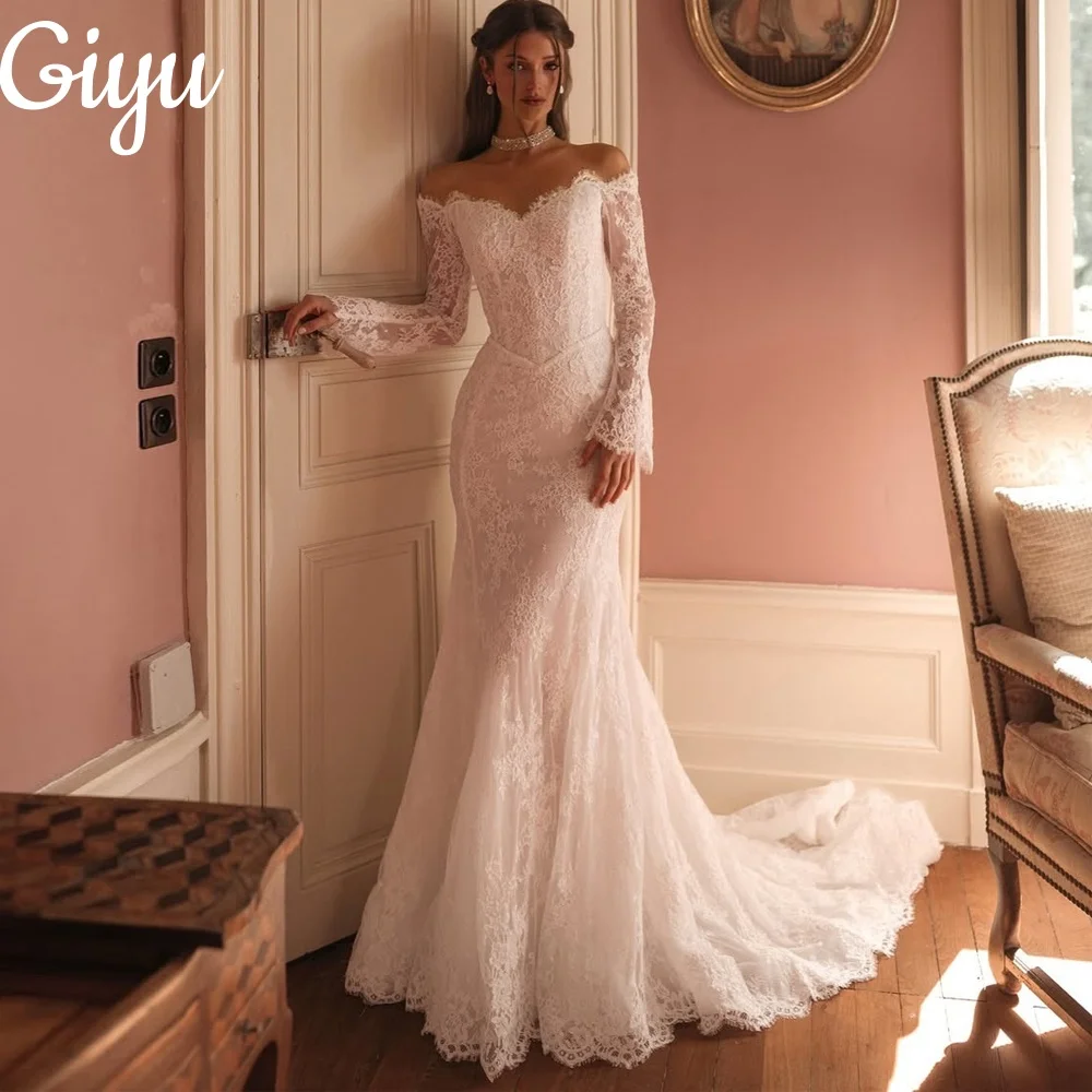 

Giyu Exquisite Sweetheart Wedding Dresses Off Shoulder Long Sleeve New Bridal Gown vestidos de novia Sweep Train Customsied 2025