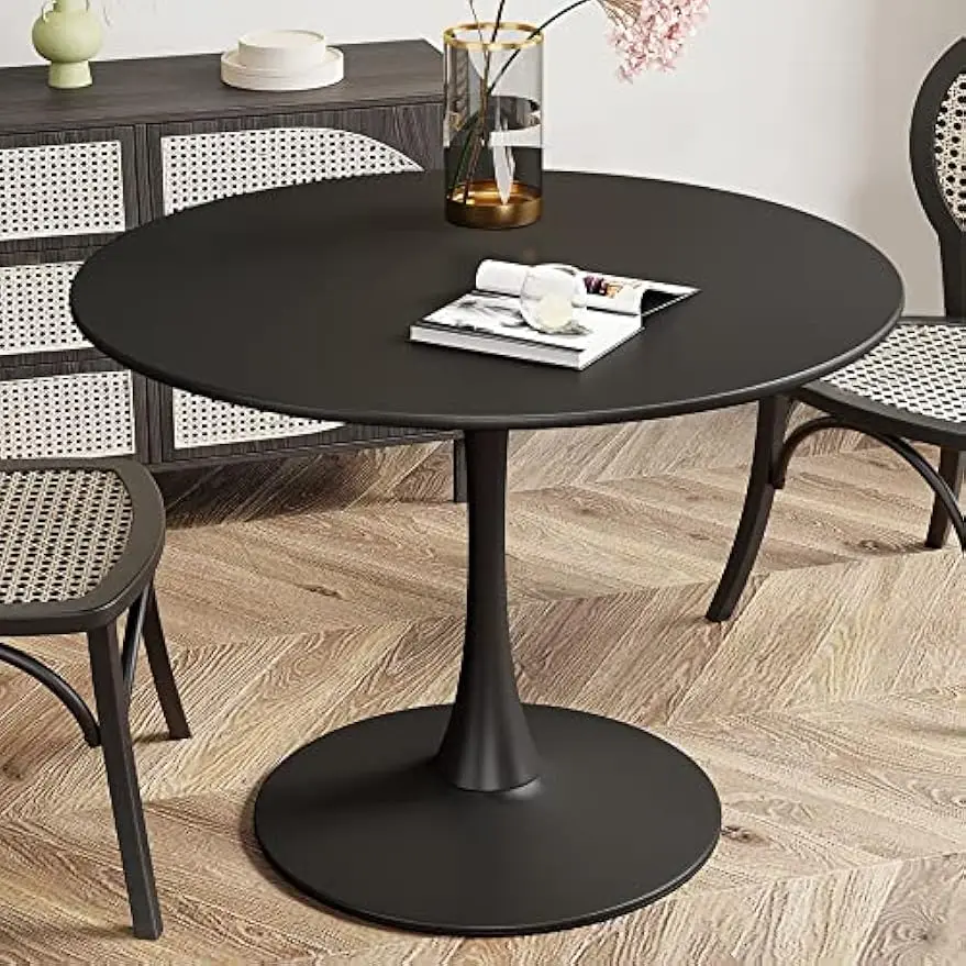 Modern Round Dining Table, 31.5'' Tulip Table with MDF Table Top & Metal Pedestal Base for Dining Room Living Room Cafe, Kitchen