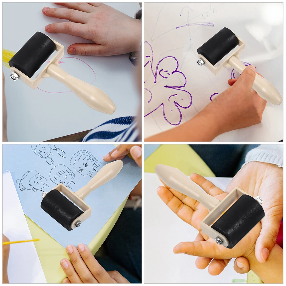 4Pcs Rubber Roller Printmaking Tools Plastic Handle Wear-Resistant Roller for Crafts Ink Applicator Painting Rollers for Crafts