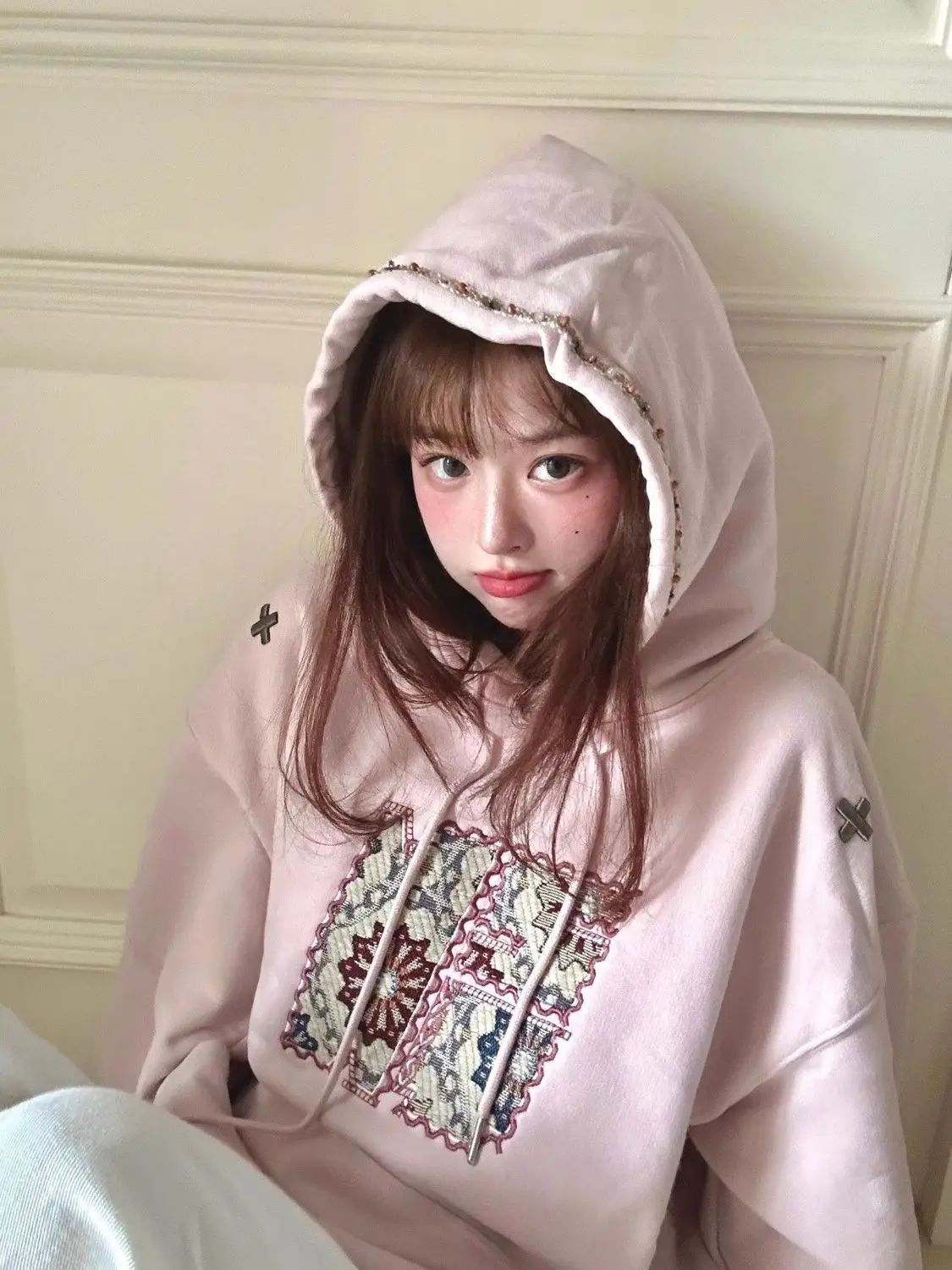 American Retro Kaleidoscope Patch Embroidered Hooded Sweater Women's 2026 Autumn and Winter New Design Hoodie