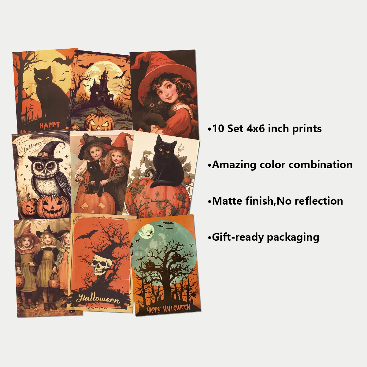 10 stücke Vintage Halloween Grußkarten Halloween Dekoration Postkarte mit schwarzer Katze, Kürbis, Wanda uf kleber Notiz karten Wohnkultur – Detail 4