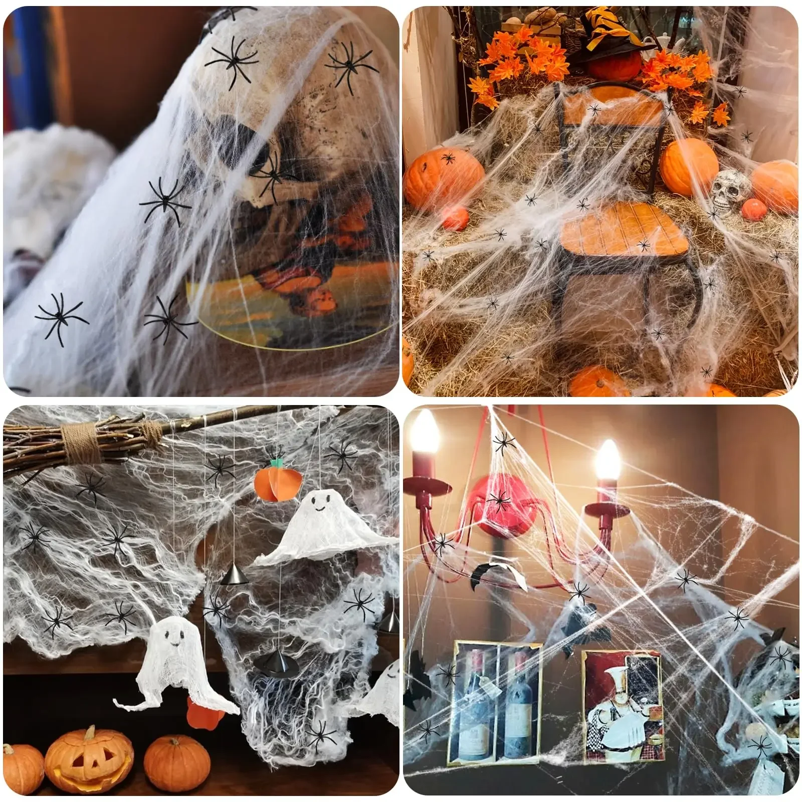 Grande teia de aranha stretch para decorações halloween, decorações interiores e exteriores