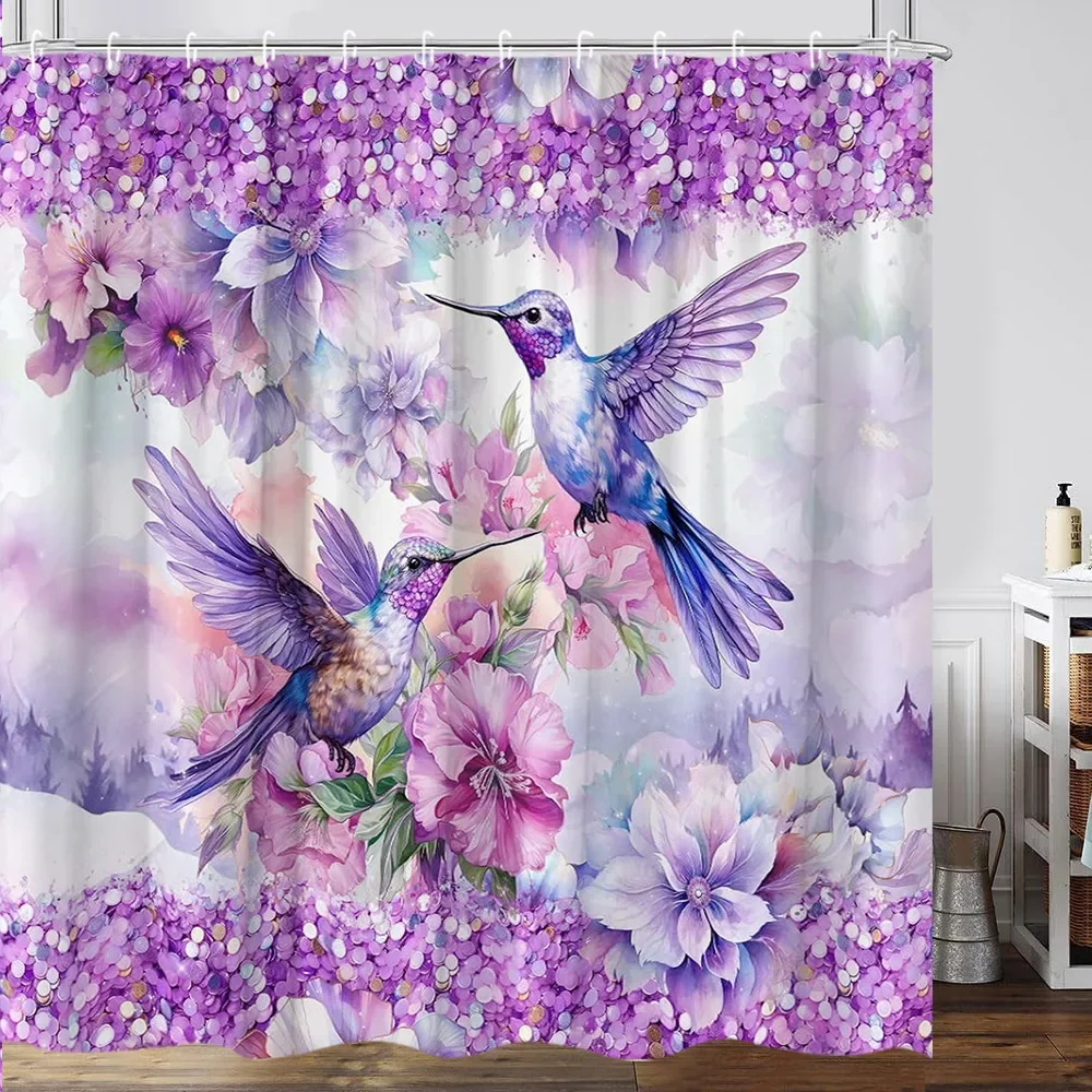 

Штора для душа с Колибри, декоративная занавеска из полиэстера, с акварельными бабочками, ботанической фермой, современным зеленым пейзажем для ванной комнаты