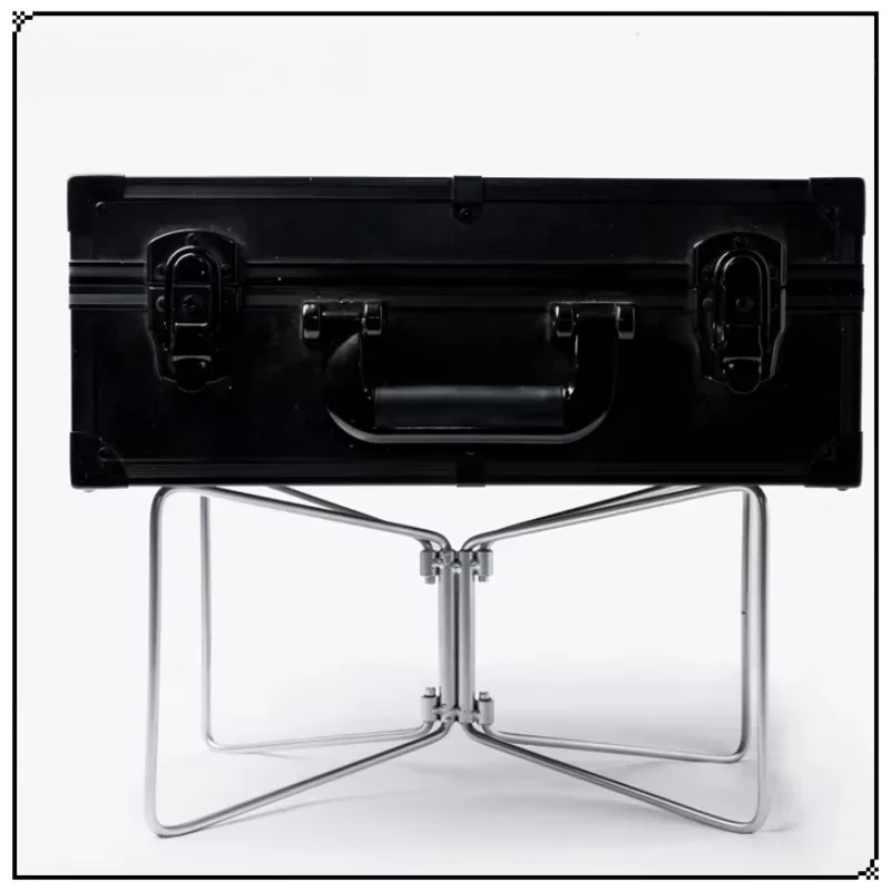 Nuevo Soporte de caja de aluminio para acampar al aire libre, soportes portátiles plegables, negro y plateado con bolsa de almacenamiento, nuevo