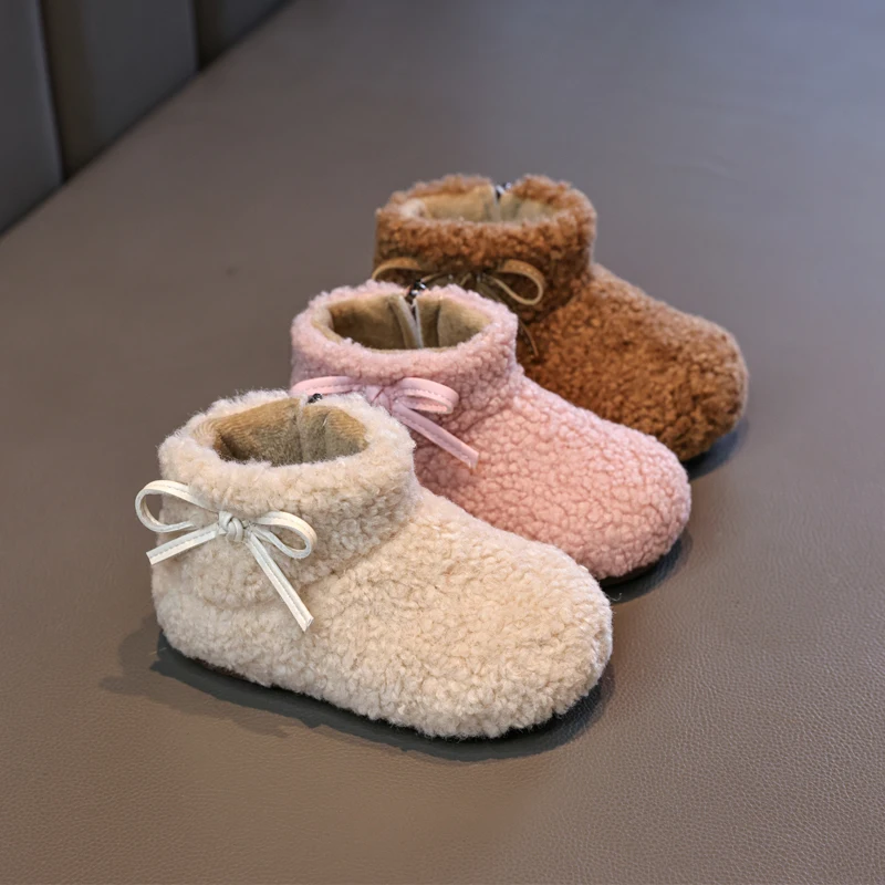 

Autumn Winter Baby Girls Snow Boots Outdoor Children Princess Shoes Comfortable Non-slip Soft Sole Warm Plush Toddler Kids Boots