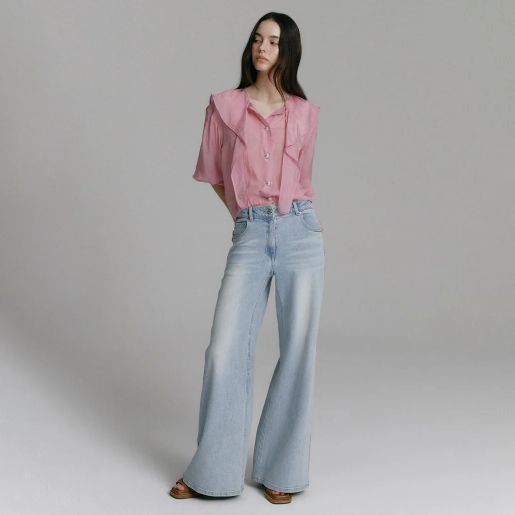 

Ele Silk Blend irt 00% Artificial Silk Elastic Commute Sweet Match All Hatel Korean Sle Long Sve Button Detail