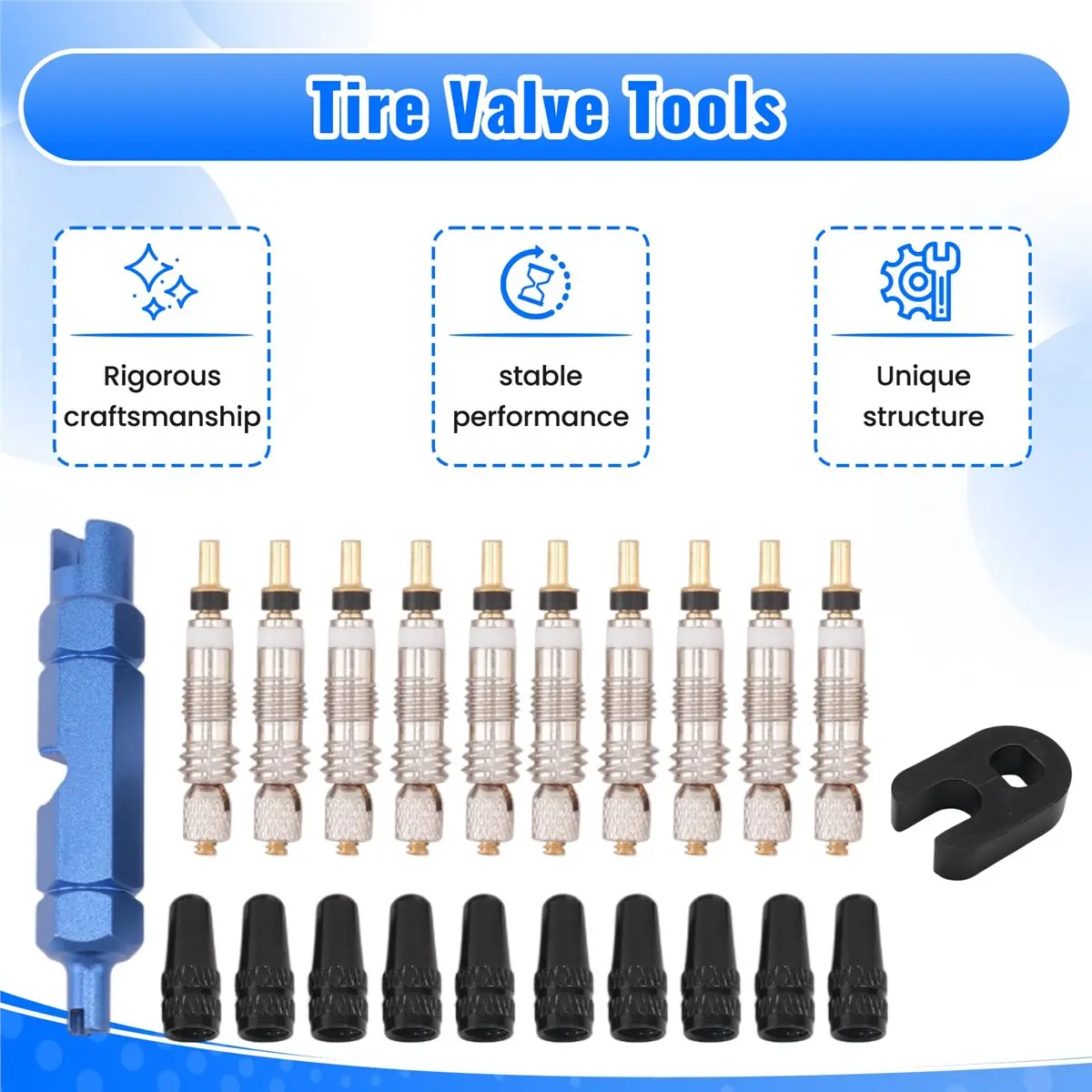 

(X07A) 10pcs Valve Core for Presta,Valve Core Bike Bicycle Replacement with 2 Valve Core Remover Tools&10 Valve Stem Core Caps