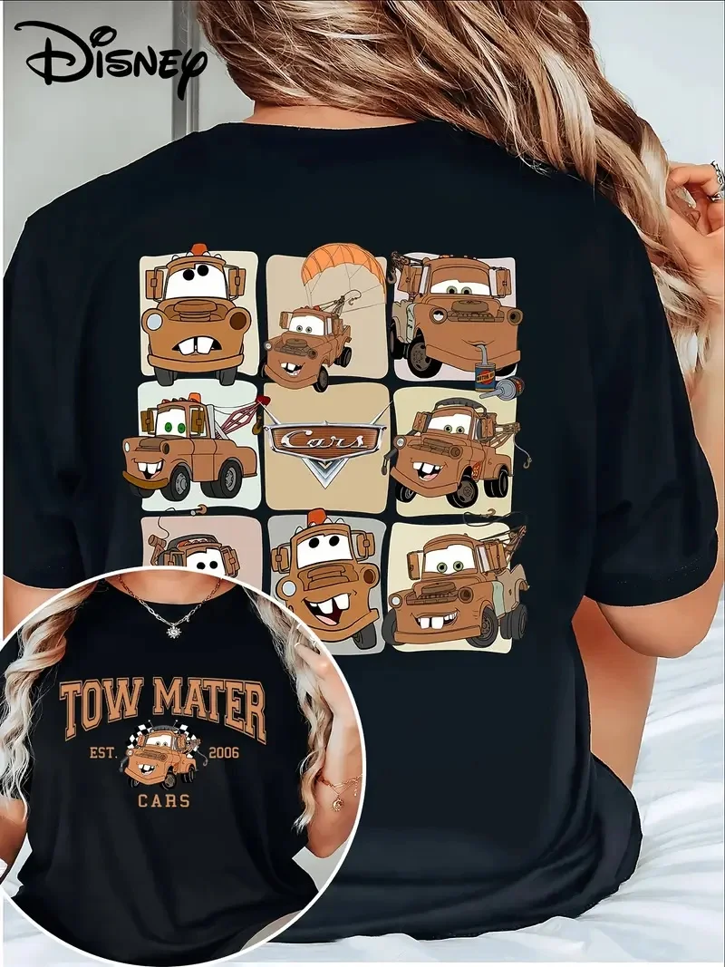 

2025 Disney Pattern Printed Women's Casual Comfortable Unique Smiling Face Black Round Neck Short Sleeve T-shirt