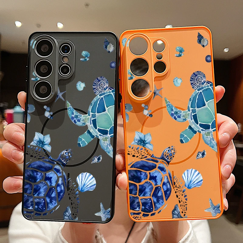 Magnetic Ocean Turtle Pattern Phone Case For Samsung Galaxy S26 S25 S22 Ultra Edge S24 S23 FE A17 A56 A37 A16 A55 A36 A55 Cover