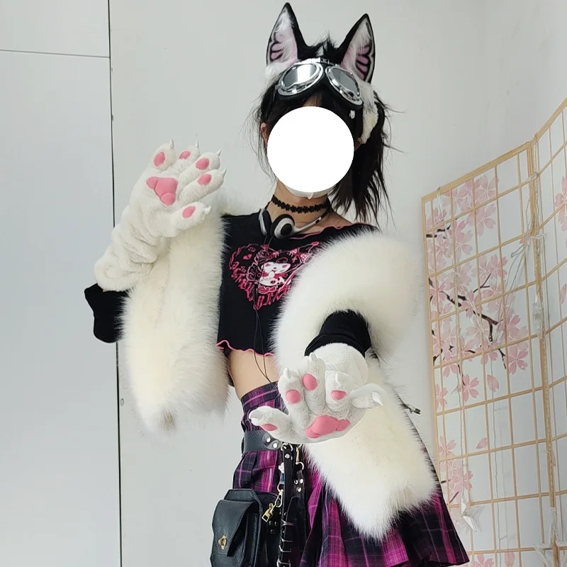 6 สีผู้หญิง Cat Paws ถุงมืออะนิเมะ Plush คอสเพลย์อุปกรณ์เสริม Comic-con Stage Show Party Fursuit Mittens Furry Kig Claw