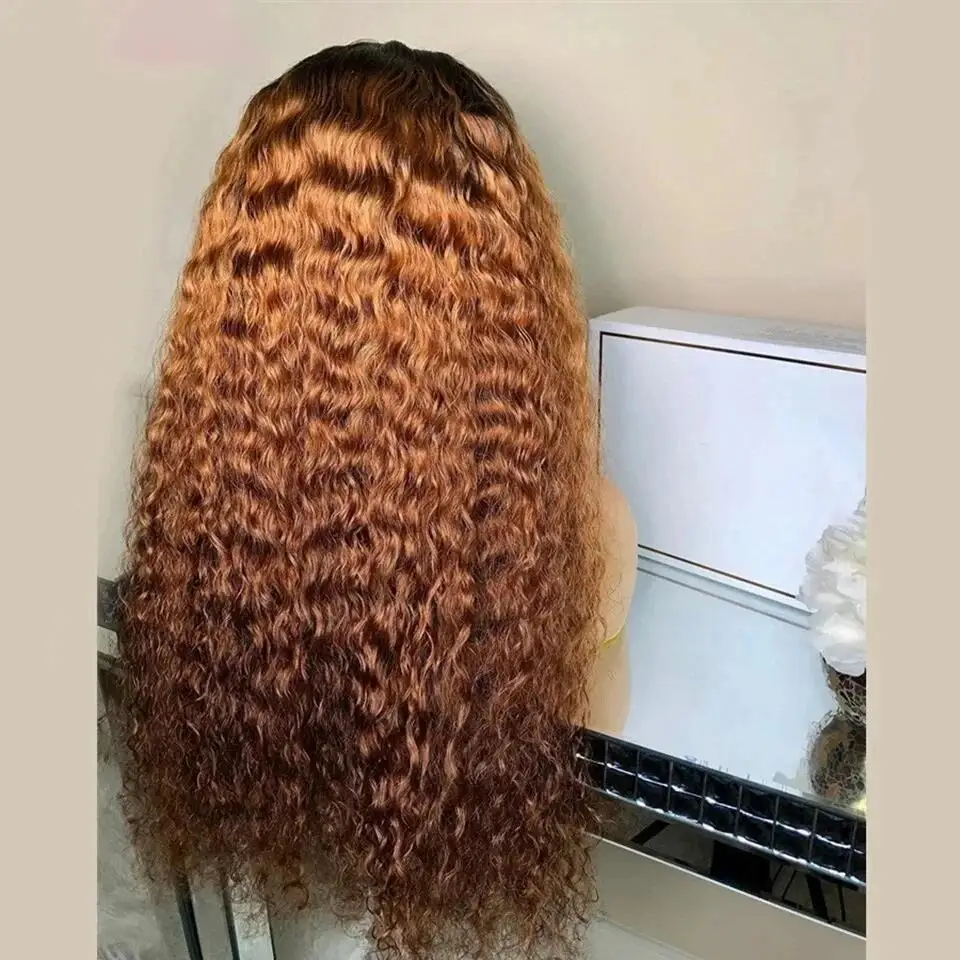 Soft  Ombre Blonde Brown 26Inch Long 180Density Kinky Curly Lace Front Wig For Black Women Baby Hair Daily Preplucked Glueless