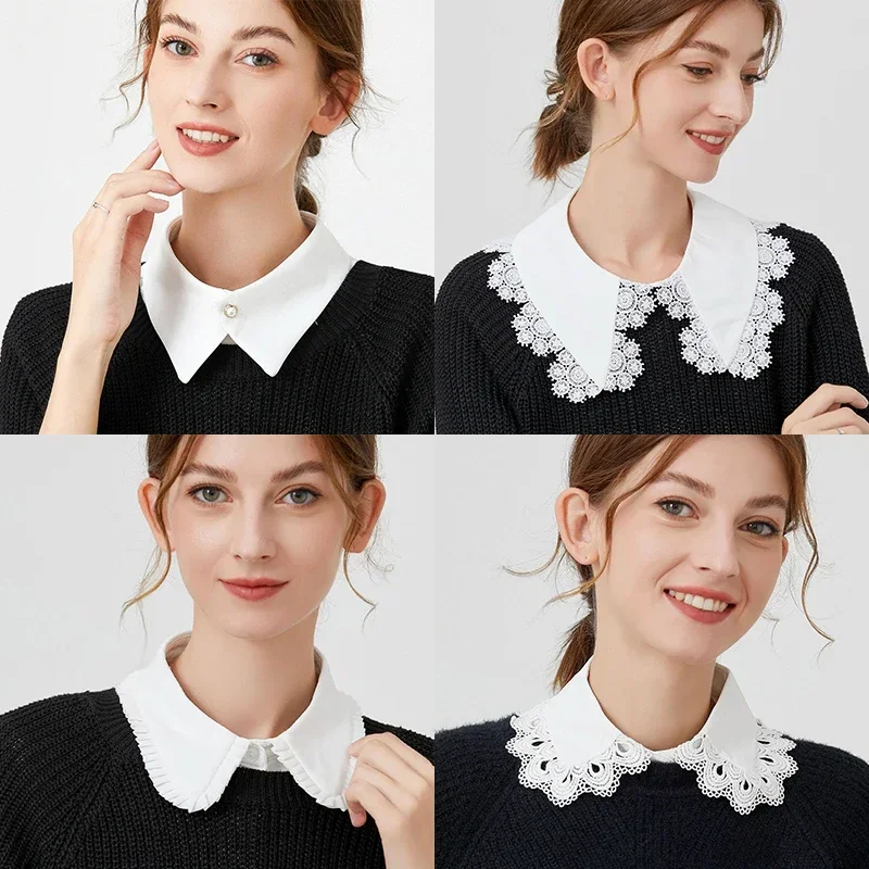 Formal False Collar Women Embroidery Faux Col Half Shirt Blouse Fake Collars Sweater Shirt Detachable Collars Accessories