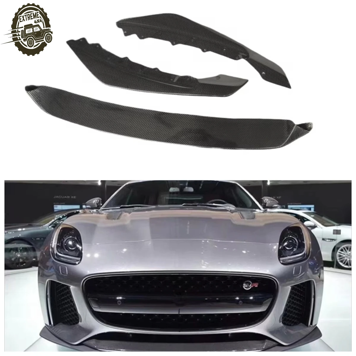 Used for F-TYPE Modification SVR Style Front Bumper Carbon Fiber Lip Three Piece Body Kit