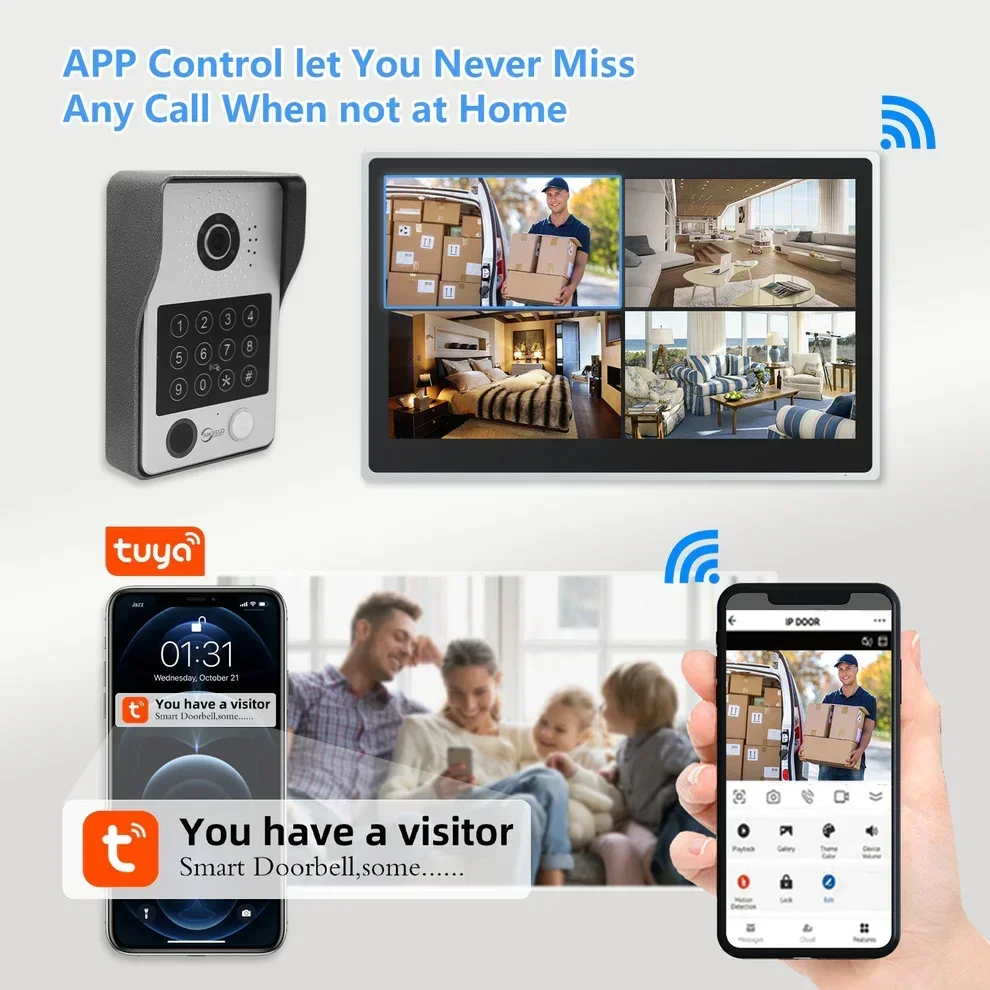 Angelelo 1080P Tuya Wifi Walkie-talkie Impronte digitali 5 in 1 Sblocco 7 pollici Home Touch Screen Video Walkie-talkie Sistema di sicurezza