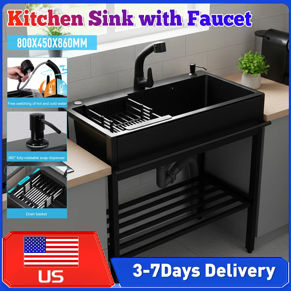 

Commercial Stainless Steel Kitchen Sink Freestanding Restaurant Sink with Faucet Hoses Drain Kit for Kitchen Laundry Garage New
