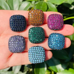 5pcs Large Size Colorful Zirconia Square Spacer Beads for Women Jewelry Girl Bracelet Making Bling Gold-Plated Waist Accessories