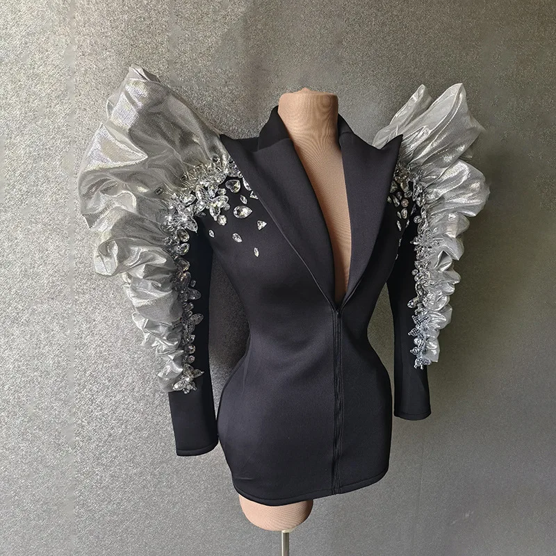 Chaqueta de diamantes de imitación de perlas brillantes de lujo, traje Sexy para escenario, DJ, cantante, Bar, disfraz de club nocturno, vestidos de actuación para fiesta de cumpleaños