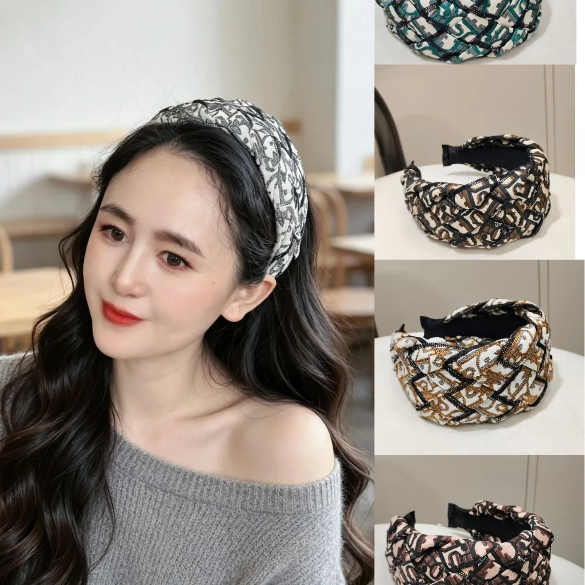 Hot Sale Retro Light Luxury Premium Sense Presbyopia Letter Headband Handwoven High Cranial Top Wide Edge Headband Fabric Hairpi