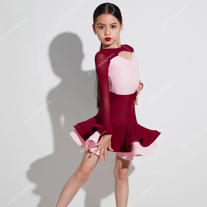 Samba Latin Dance Costume Kids Cha Cha Rumba Tango Latin Dance Dress Girls Professional Ballroom Dance Competition Dresses Child