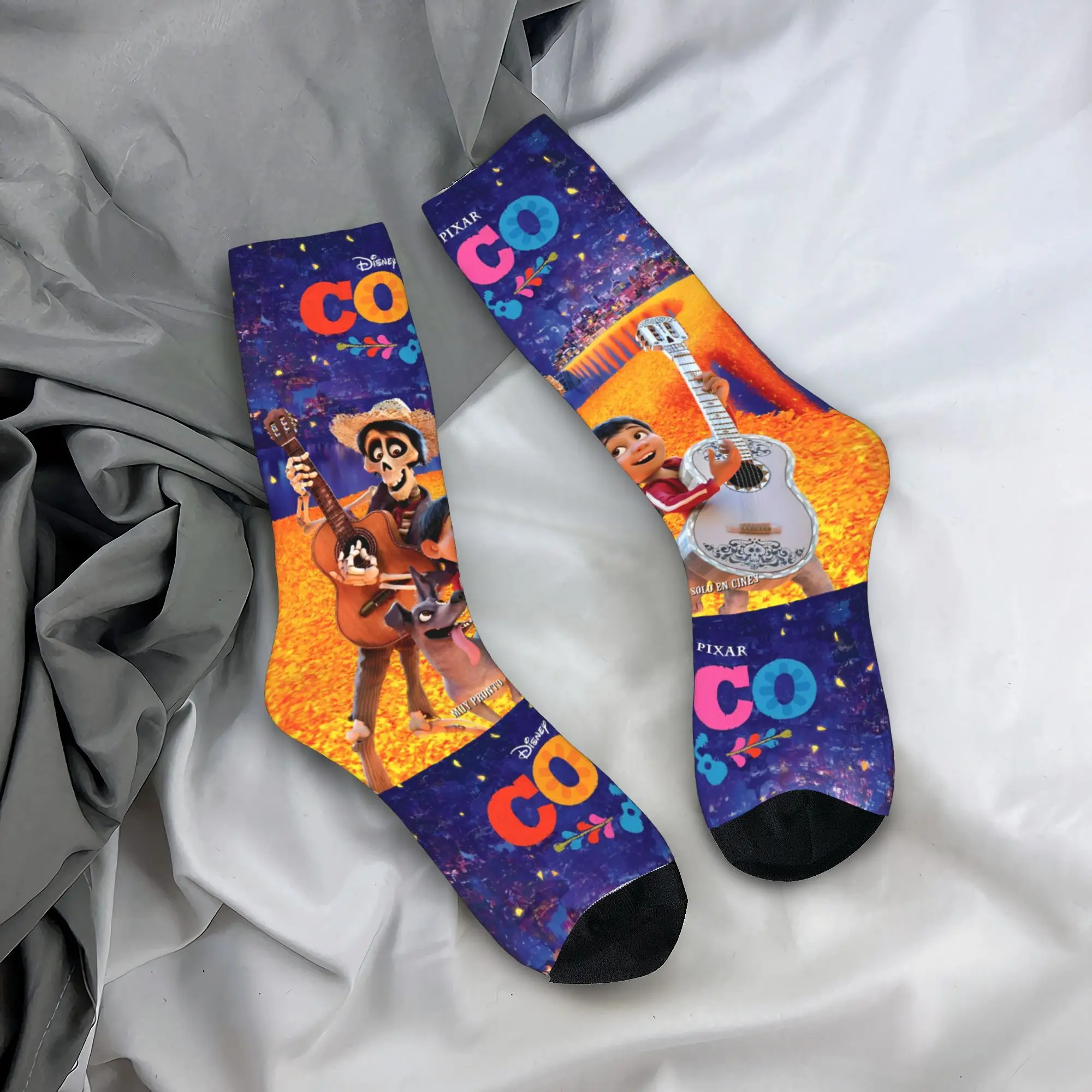 C-Coco Day of The Dead Cartoon Socks Men Women Polyester Guitar Thankgiving Socks Harajuku Autumn Winter Middle Tube Socks Gifts