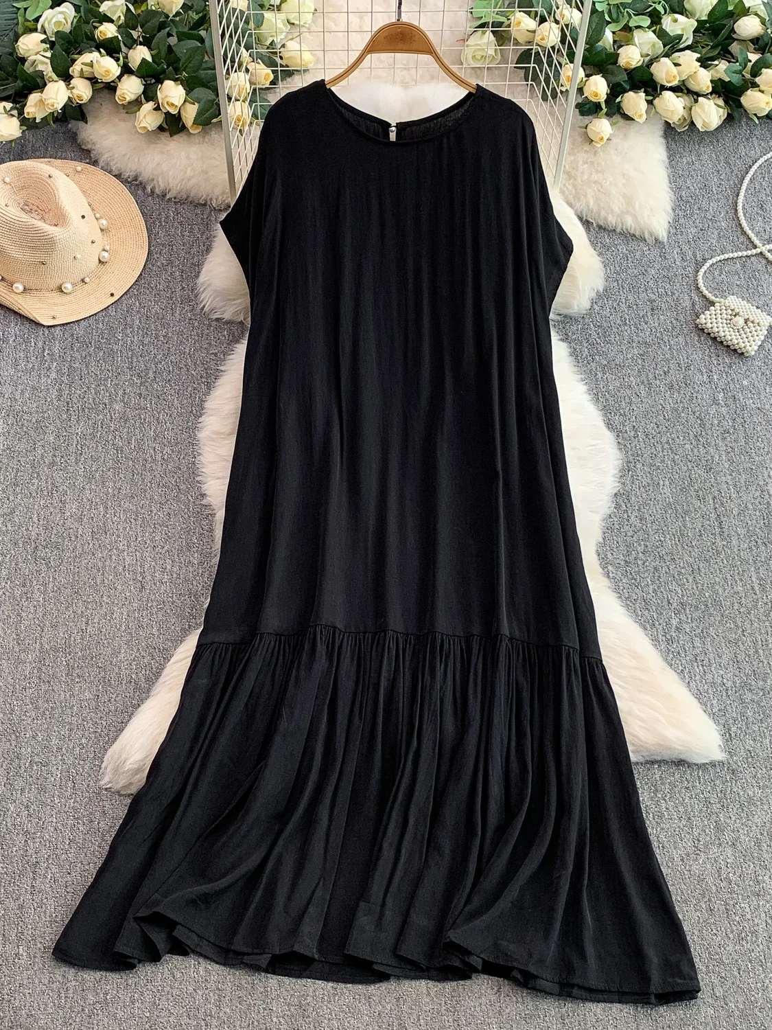 Rok Panjang Wanita Model A-Line Warna Polos Longgar Tanpa Kerut, Model Baru Musim Panas, Anti-Bulukan, dan Meniruskan Tubuh