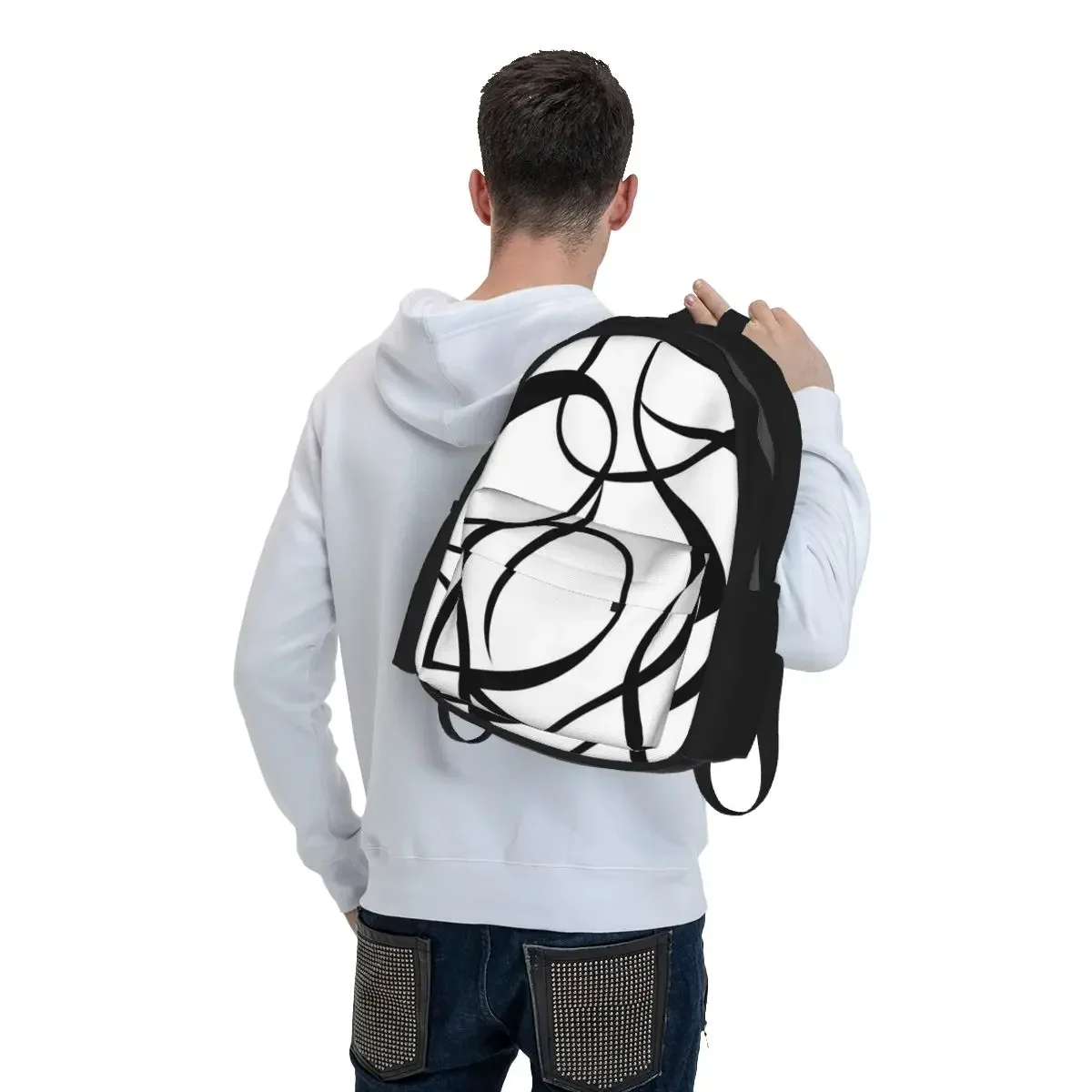 4 Pcs - 45cm 18In - Geometric Abstraction Line Student Backpack School Bag Hiking Travel Daypack Bookbag Shoulder Bags