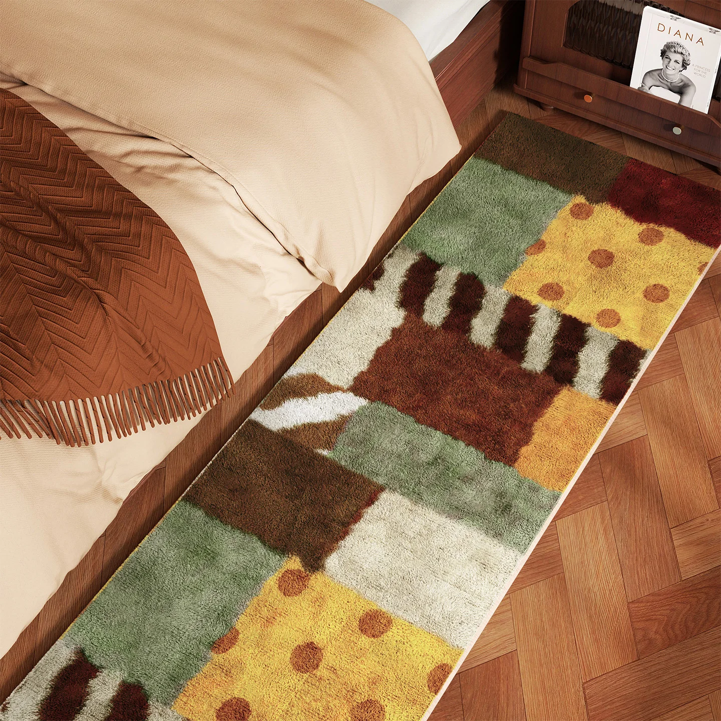 Faux Cashmere Runner Rug Non‑Slip Dirt‑Resistant Long Bedside Mat for Bedroom Living Room Sofa Coffee Table Home Decoration