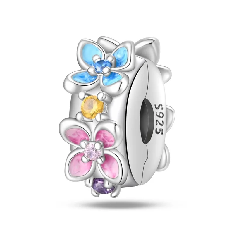 

100% 925 Stering Silver Flower Safety Buckle Clasp Clip Charms Bead Fit Original Bracelet DIY For Women Jewelry
