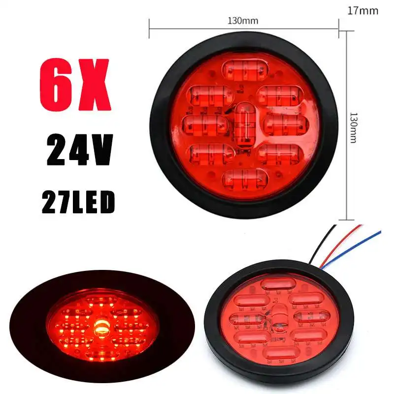 

6X 24V Round LED Front Rear Tail Lights Turn Brake Stop Side Marker Light Warning Indicator Lamp Truck Trailer BUS Van Caravan