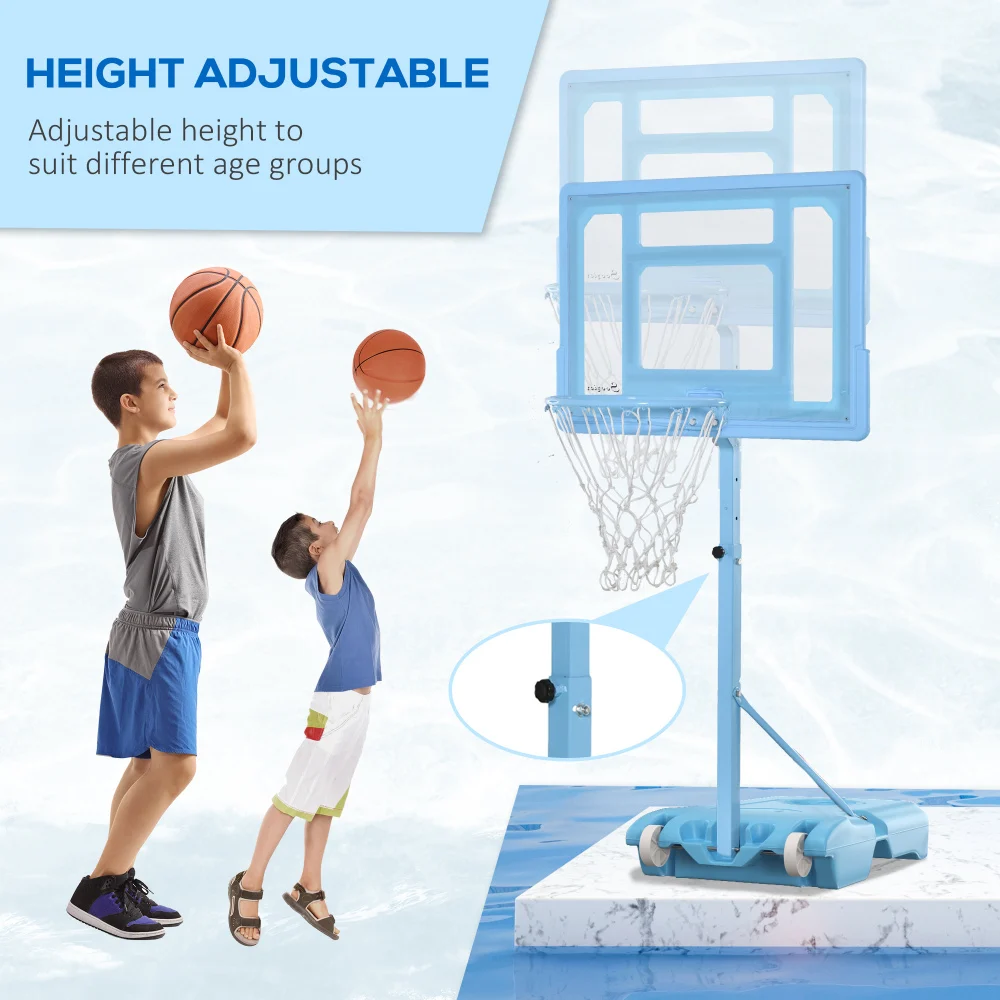 Soozier Basketballkorbständer am Pool, 36,5–48,5 Zoll, höhenverstellbar, tragbares Reifensystem, transparente, befüllbare Basis, ganze Familie, Blau