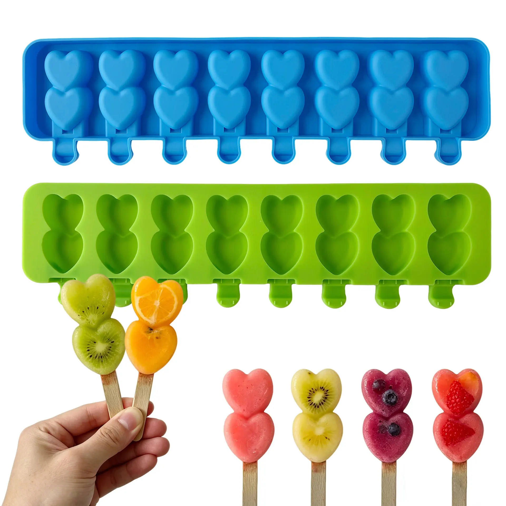 

Mini Popsicle 8-Cavity Ice Cream Silicone Mold Heart Shaped Ice Pop Food Grade Silicone Molds