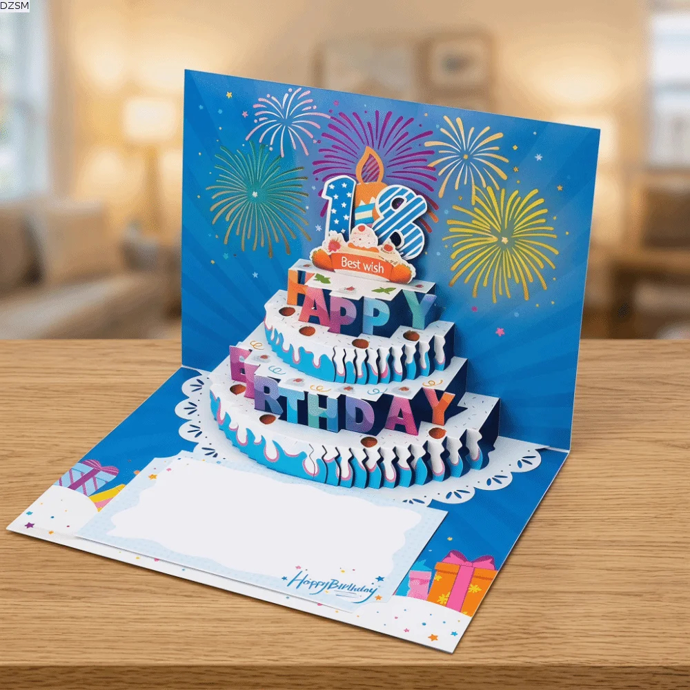 Pop Up 3D Music Light Birthday Cards Creative Foldable Happy Birthday Greeting Card Smart Sensor Hollow