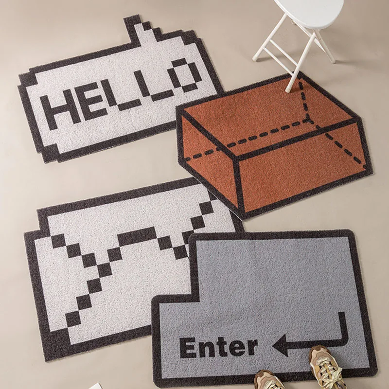 

Pixel Style Welcome Anti-slip PVC Floor Mat Croppable Entrance Doormat for Entryway Porch Hallway Home Decor Dust Removal Carpet