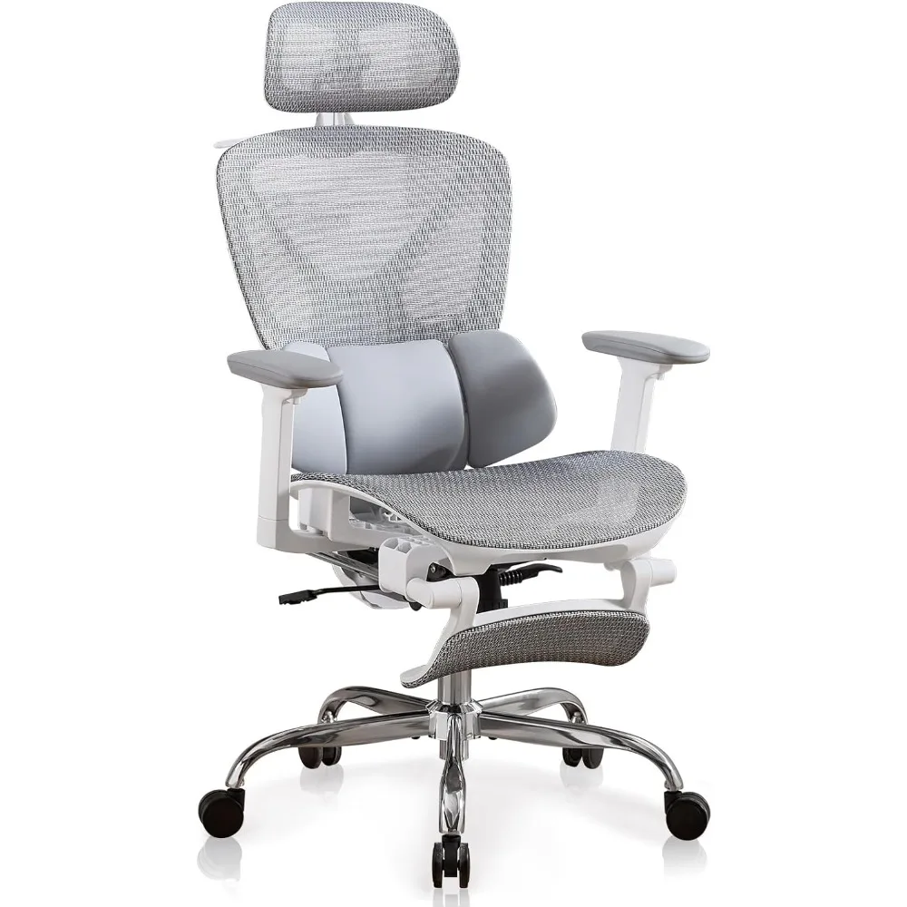 كرسي مكتب شبكي عالي الظهر مع مسند للقدمين، كرسي مكتب مريح مع دعم قطني ثلاثي الأبعاد، كرسي مكتب منزلي مريح للعمل وC #1