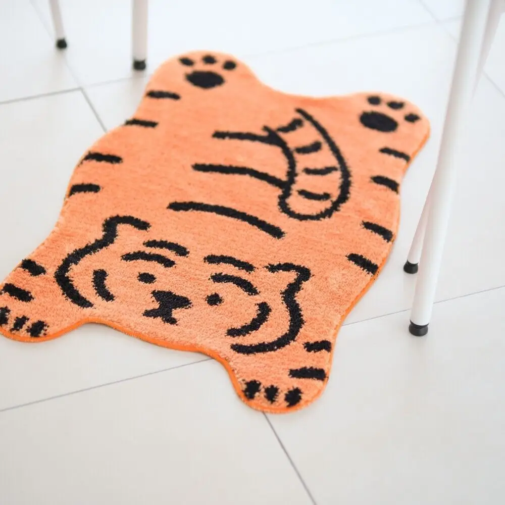 Honlaker Cartoon Tiger Shape Bath Mat Door Mat Flocking Floor Mat TPR Non-slip Bottom Soft and Breathable Absorbent Mat