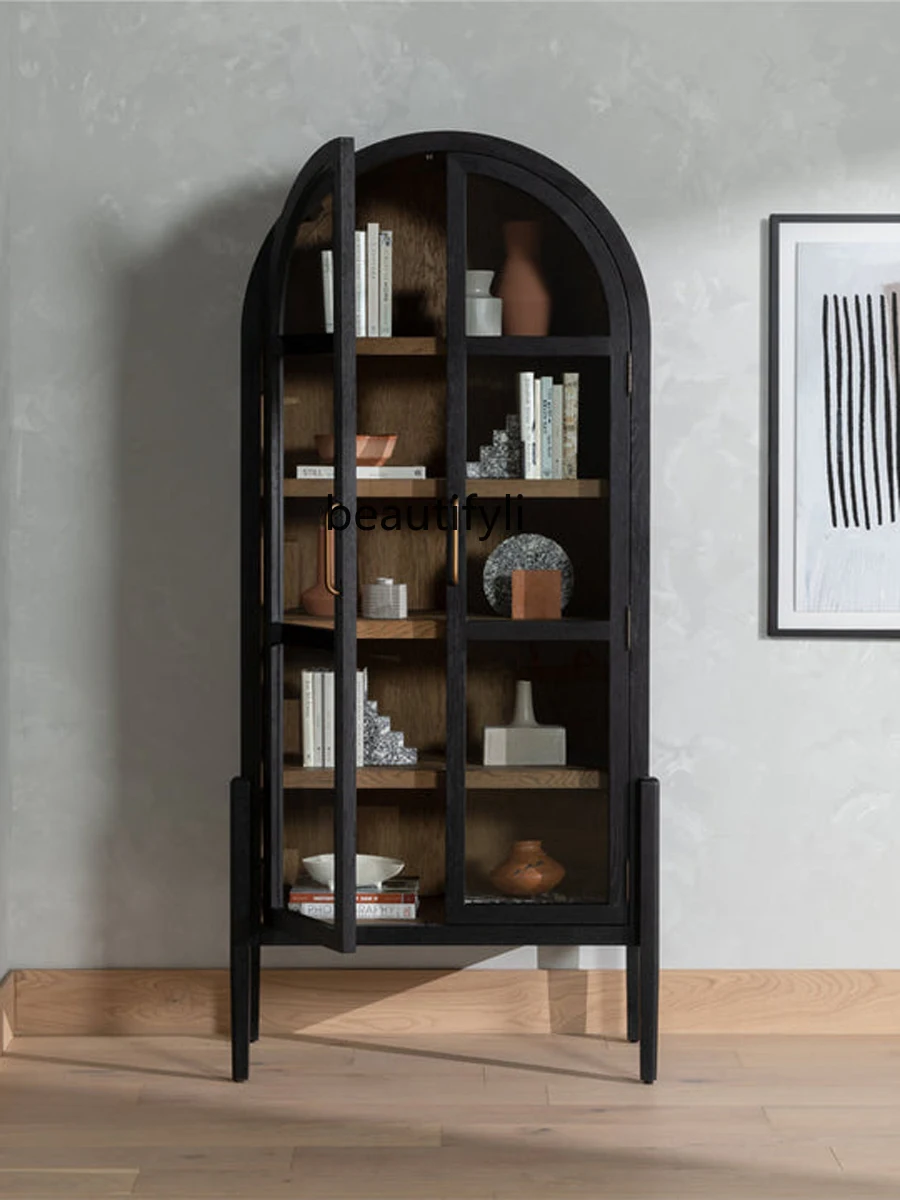 American Arch Bookcase French Retro Wine Cabinet Black Locker Nordic Ash Side Cabinet Bookshelf