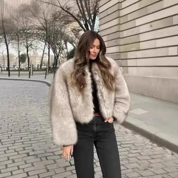 

ort Fur Jaet Women's round Ne Coat Artificial Leather Autumn Winter Faionable Warmth Sli Collar Zipper Closure