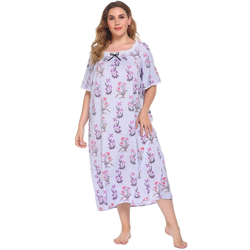 Spring Fat MM pajamas Ladies Pajamas Short-Sleeved Printed Dress With Cotton Floral Printing Loose Robe Women Plus Size 4XL