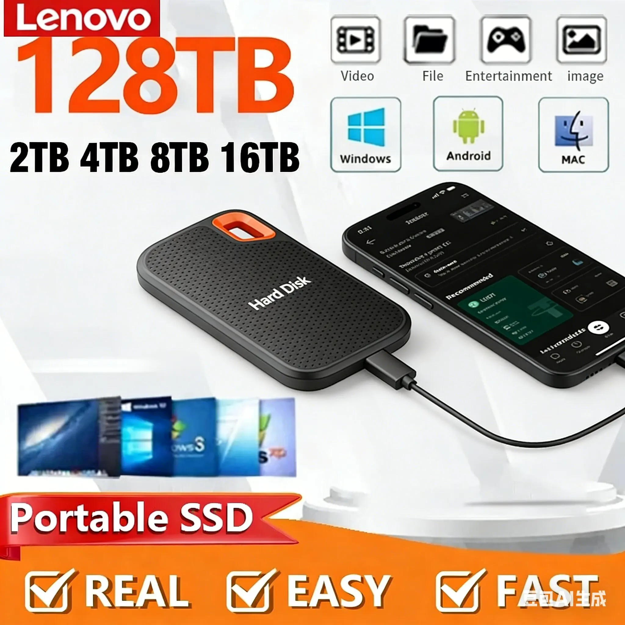 

Внешний твердотельный накопитель Lenovo USB 3.1 E61 2026 года, 2 ТБ, 6 ТБ, 8 ТБ, 256 ТБ, для ноутбуков, PS5, мобильных устройств, HDD-накопитель, устройства хранения данных
