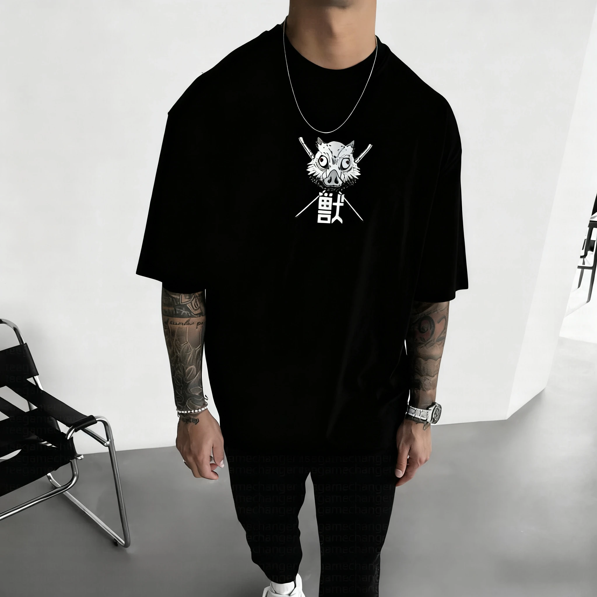 เสื้อยืดคอกลมแขนสั้นผ้าฝ้ายพิมพ์ลายอนิเมะดาบพิฆาตอสูรสำหรับผู้ชายและผู้หญิง สไตล์ลำลอง สปอร์ต และทันสมัย