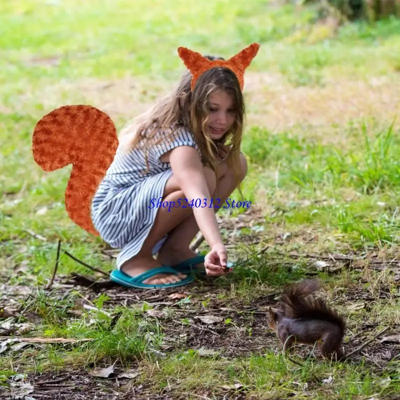 634c Eichhörnchen -Ohrstirnband mit Tail Animal Eichhörnchen Kostüm Eichhörnchen Ohren & Schwanz