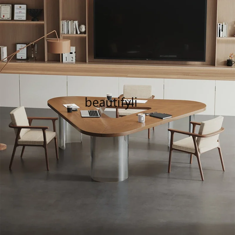 

F Solid wood conference table, creativity, negotiation, reception table and chair combination