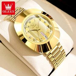 OLEVS Luxury Brand Women's Quartz Watch Waterproof Prismatic Mirror Surface Gold Stainless Steel Strap Lady Wristwatch Original