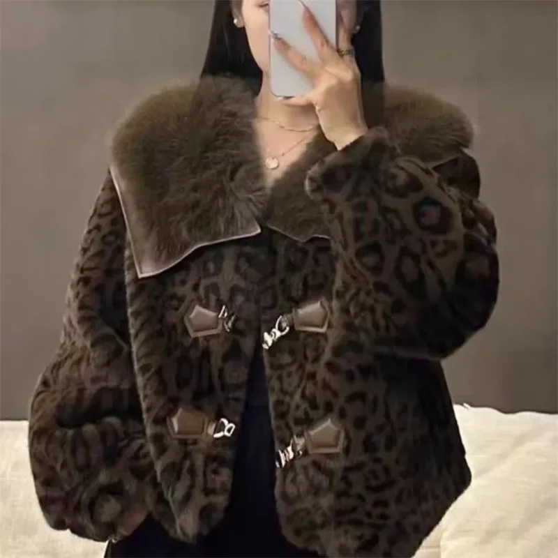 Women's Fur Coat 2026 Autumn/Winter New Female Short Loose Mink Fur Leopard Print Coat Overcoat Korean Casual Fashion Top ﻿