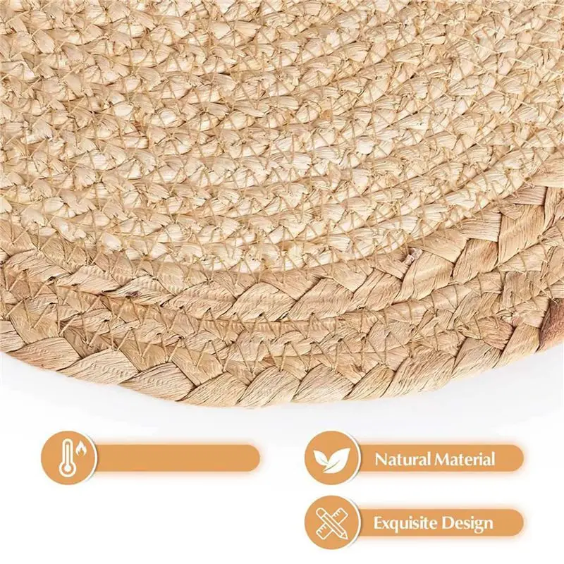 ABJI-Boho Placemats Set Of 12 - Handmade Woven Placemat Water Hyacinth Mats, Round Placemat For Dining Table Kitchen 13 Inch