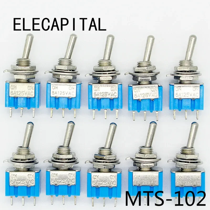 10 sztuk/partia niebieski Mini MTS-102 3-Pin SPDT ON-ON 6A 125VAC miniaturowe przełączniki dwupozycyjne
