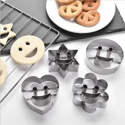 4pcs Stainless Steel Sugar Biscuit Press Stamp Embosser Cookie Cutter DIY Fondant Smiley Cake Mold Pastry Decor Baking Accesorie